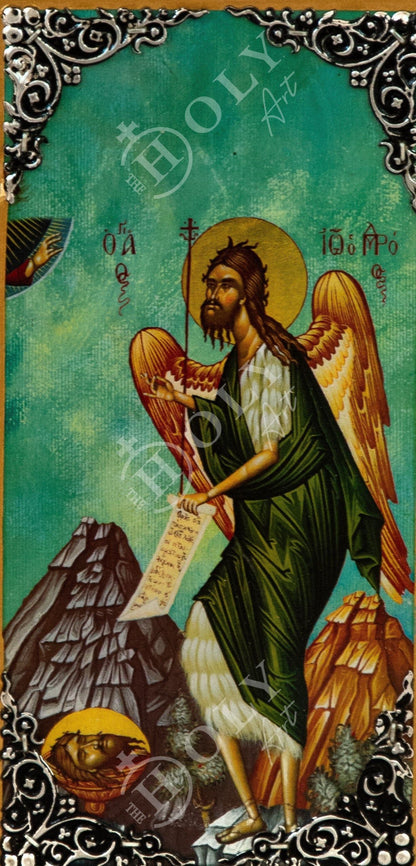 Saint John icon the Forerunner, Handmade Greek Orthodox icon of Saint John Baptist, Byzantine art wall hanging wood plaque, religious decor - TheHolyArt
