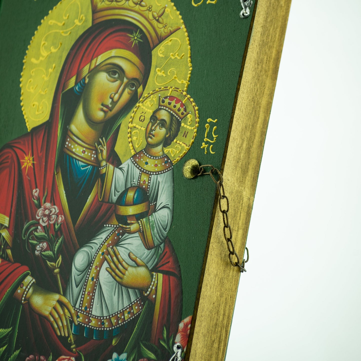 Virgin Mary icon Panagia, Handmade Greek Orthodox Icon of Theotokos, Mother of God Byzantine art wall hanging wood plaque, decor 38x25cm TheHolyArt