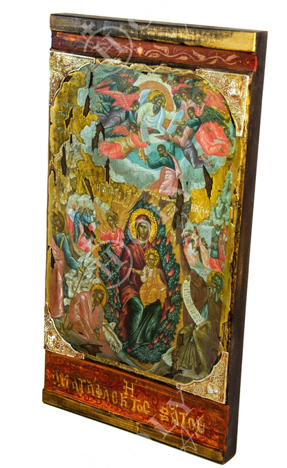 Virgin Mary icon Burning Bush Panagia, Handmade Greek Orthodox icon Theotokos, Mother of God Byzantine wall hanging canvas gold leaf 51x28cm - TheHolyArt