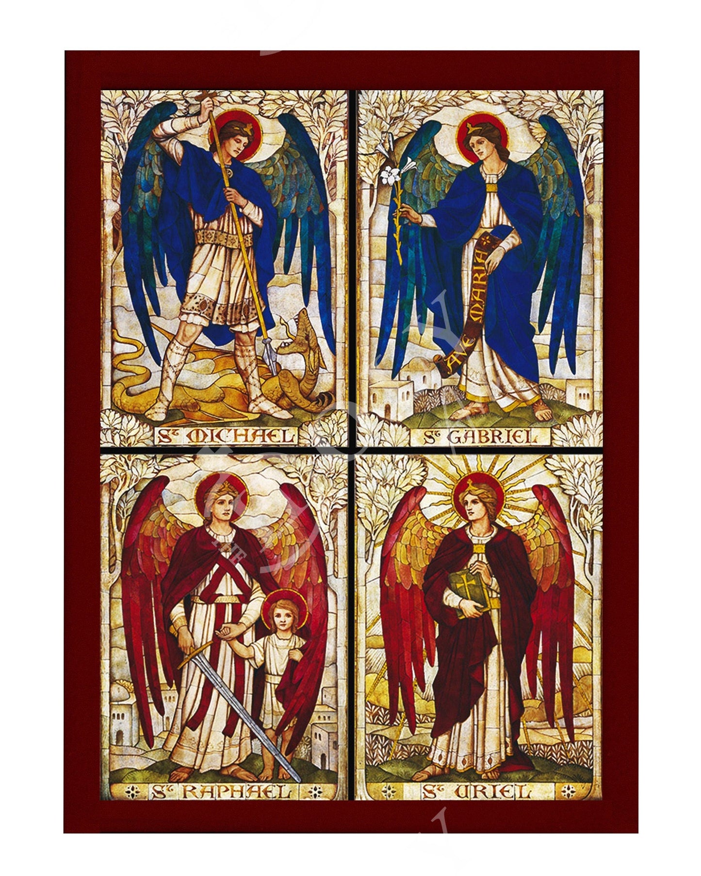 The Four Archangels icon, Handmade Greek wood plaque icon of Archangel Michael Archangel Gabriel Archangel Raphael Archangel Uriel TheHolyArt