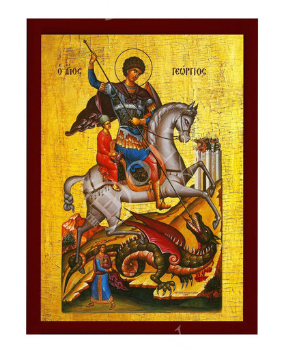 Saint George icon, Handmade Greek Orthodox icon of St George, Byzantine art wall hanging icon wood plaque, religious decor - TheHolyArt