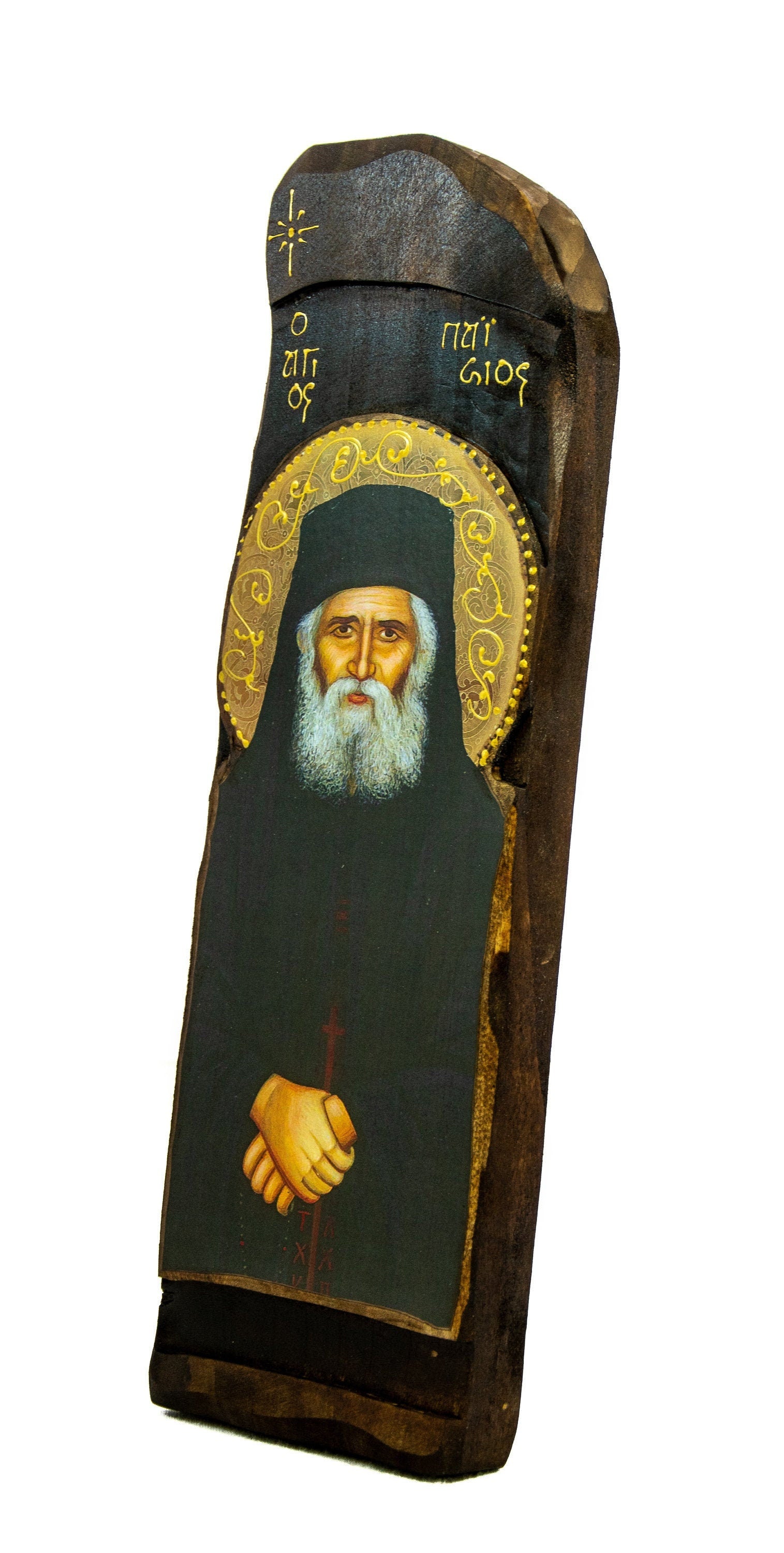 Saint Paisios of Mount Athos icon, Handmade Greek Orthodox icon St Paisios, Byzantine art wall hanging on wood plaque, religious home decor TheHolyArt