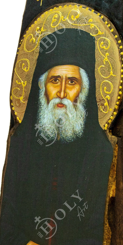 Saint Paisios of Mount Athos icon, Handmade Greek Orthodox icon St Paisios, Byzantine art wall hanging on wood plaque, religious home decor - TheHolyArt