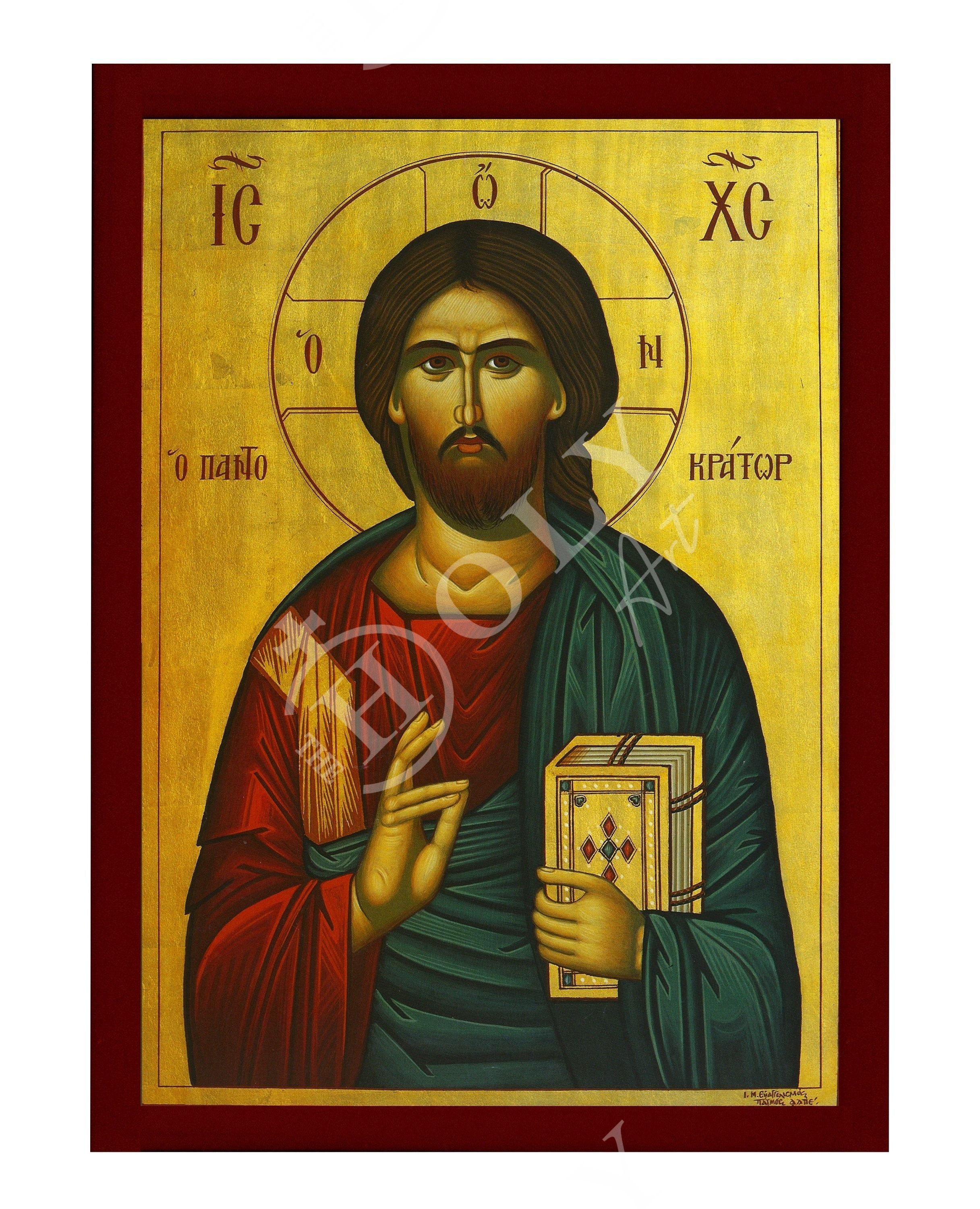 Byzantine 2024 style Christ figure painted on barnwood.