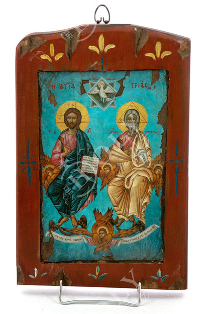 The Holy Trinity icon, Handmade Greek Orthodox icon, Byzantine art wall hanging on canvas wood plaque 36x15cm, wedding gift religious decor - TheHolyArt