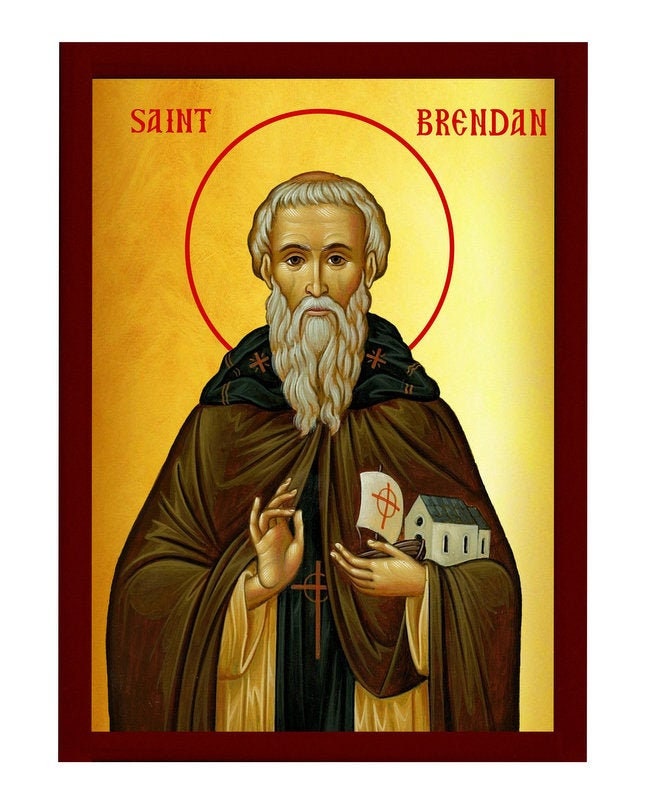 Saint Brendan icon, Handmade Greek Catholic Orthodox icon of St Brendan The Navigator, Byzantine art wall hanging wood plaque religious gift TheHolyArt