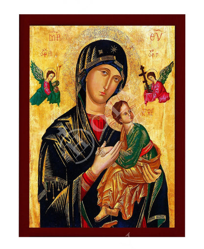 Our Lady of Perpetual Help icon, Handmade Greek Orthodox Icon of Virgin Mary, Mother of God Byzantine art wall hanging plaque - TheHolyArt