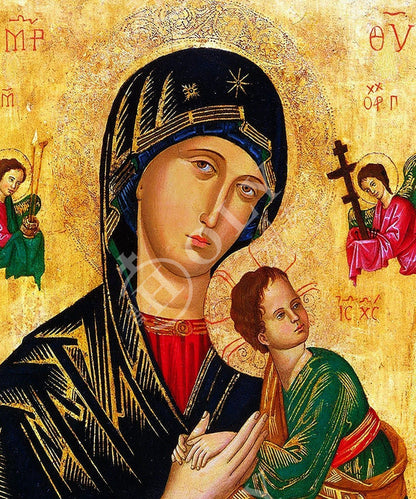 Our Lady of Perpetual Help icon, Handmade Greek Orthodox Icon of Virgin Mary, Mother of God Byzantine art wall hanging plaque - TheHolyArt