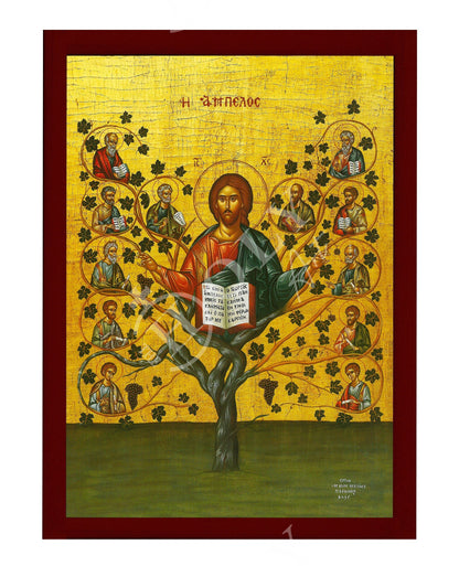 Jesus Christ icon with Apostles, Ampelos True Vine handmade Greek Orthodox icon, Byzantine art wall hanging on wood plaque, religious decor - TheHolyArt