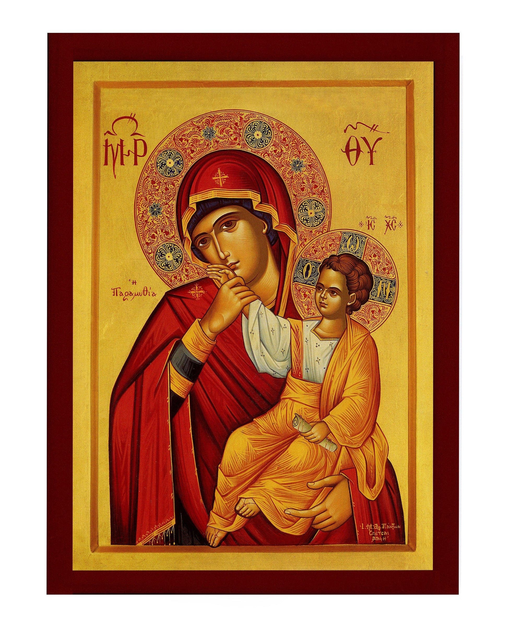 Virgin Mary icon Panagia Paramythia, Handmade Greek Orthodox Icon, Mother of God Byzantine art, Theotokos Christian wall hanging wood plaque TheHolyArt