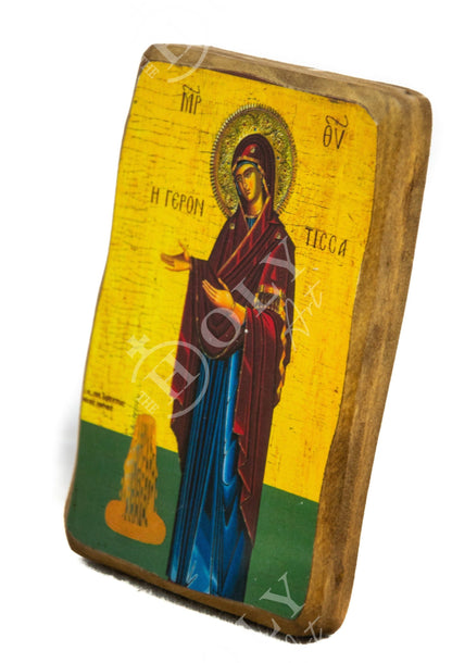 Virgin Mary icon Panagia Gerontissa, Handmade Greek Orthodox Icon, Mother of God Byzantine art wall hanging, Theotokos religious wood plaque - TheHolyArt