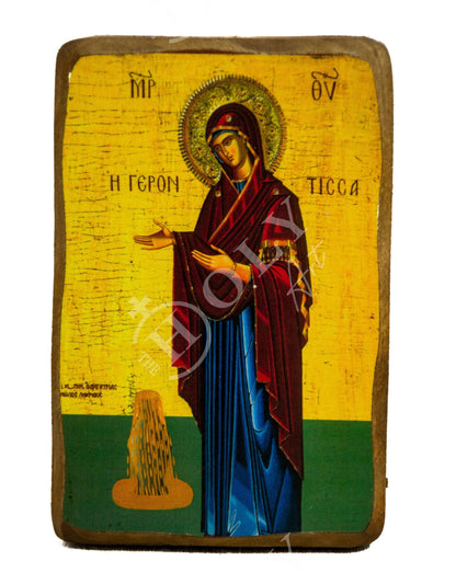 Virgin Mary icon Panagia Gerontissa, Handmade Greek Orthodox Icon, Mother of God Byzantine art wall hanging, Theotokos religious wood plaque - TheHolyArt