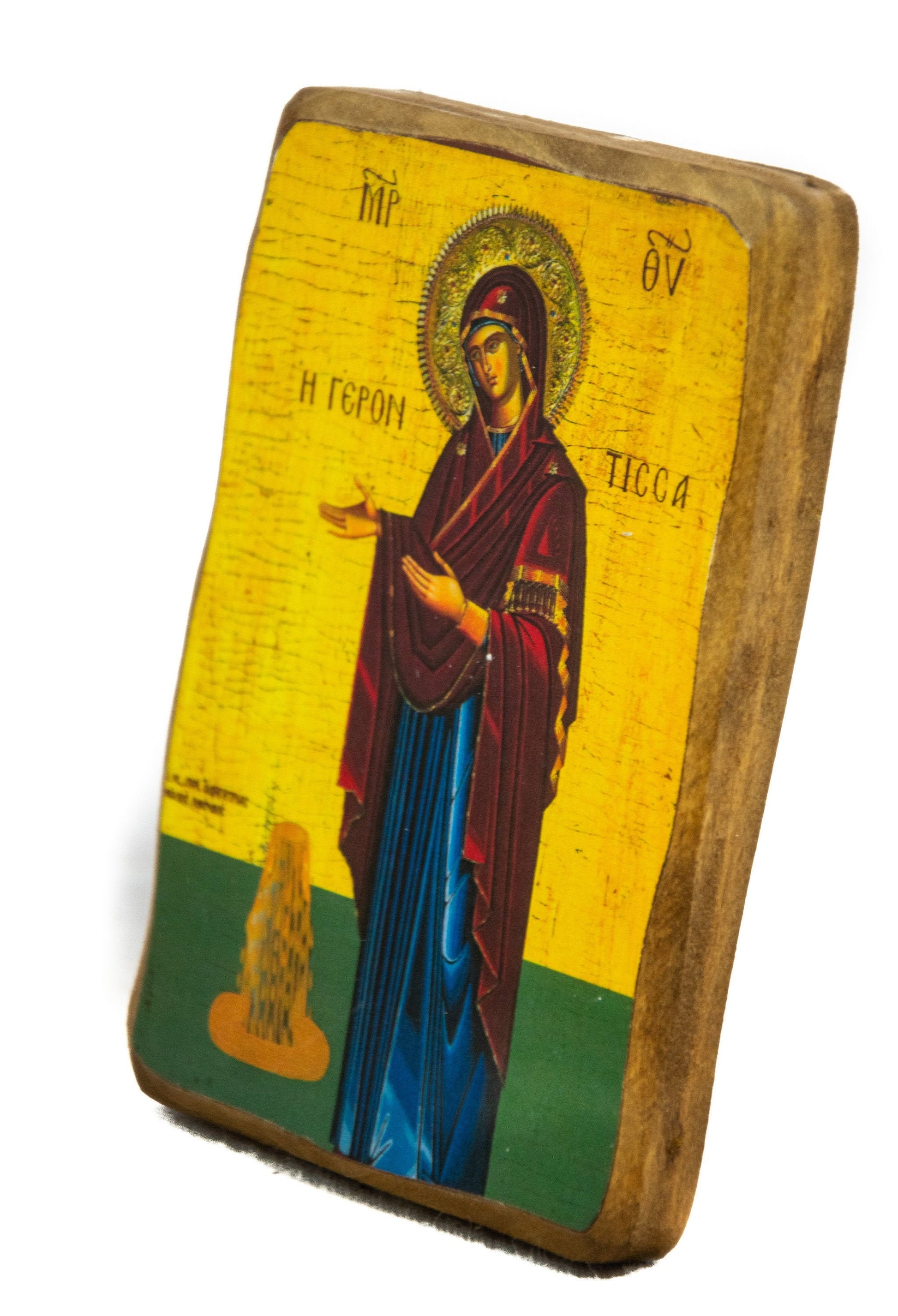 Virgin Mary icon Panagia Gerontissa, Handmade Greek Orthodox Icon, Mother of God Byzantine art wall hanging, Theotokos religious wood plaque TheHolyArt