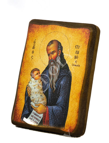 Saint Stylianos icon, Byzantine art wall hanging, Handmade Greek Orthodox icon of St Stylianos of Paphlagonia wood plaque, religious decor - TheHolyArt