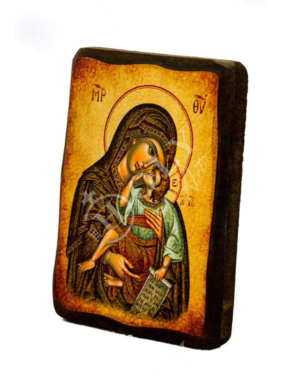 Virgin Mary icon Panagia Eleousa, Handmade Greek Orthodox Icon, Mother of God Byzantine art, Theotokos wall hanging wood plaque - TheHolyArt