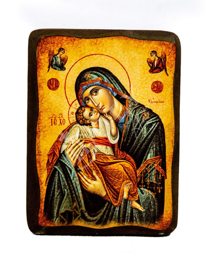 Virgin Mary icon Panagia Glykophilousa, Handmade Greek Orthodox Icon, Mother of God Byzantine art, Theotokos wall hanging wood plaque - TheHolyArt