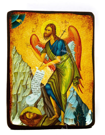 Saint John icon, Handmade Greek Orthodox icon of St John Baptist, Byzantine art wall hanging of the Forerunner wood plaque, religious decor - TheHolyArt