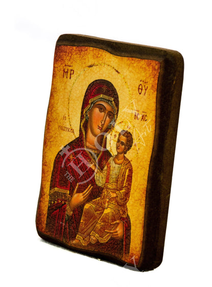 Virgin Mary icon Panagia Giatrissa, Handmade Greek Orthodox Icon, Mother of God Byzantine art, Theotokos wall hanging wood plaque - TheHolyArt
