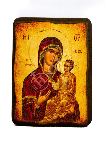 Virgin Mary icon Panagia Giatrissa, Handmade Greek Orthodox Icon, Mother of God Byzantine art, Theotokos wall hanging wood plaque - TheHolyArt