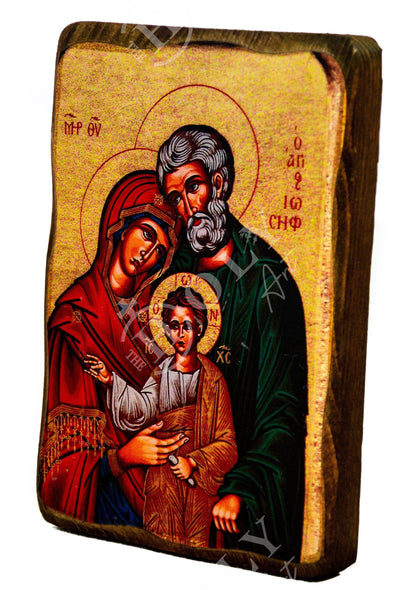 The Holy Family icon, Handmade Greek Orthodox icon of the Jesus Christ Virgin Mary & Joseph, Byzantine art wall hanging wood plaque - TheHolyArt