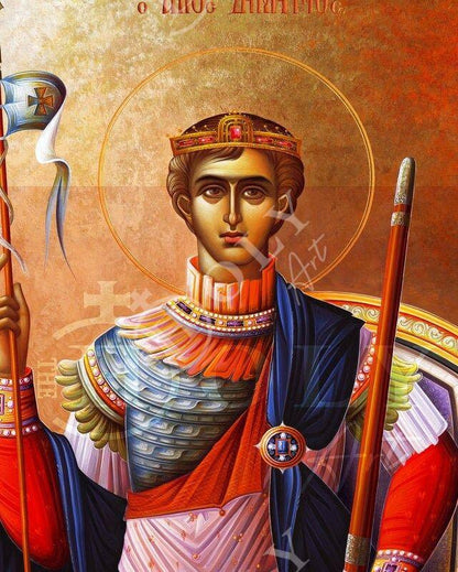 Saint Demetrius icon, Handmade Greek Orthodox icon of St Demetrios, Byzantine art wall hanging icon on wood plaque, religious decor - TheHolyArt