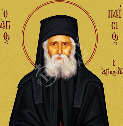 Saint Paisios of Mount Athos icon, Handmade Greek Orthodox icon St Paisios, Byzantine art wall hanging on wood plaque, religious home decor - TheHolyArt
