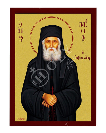 Saint Paisios of Mount Athos icon, Handmade Greek Orthodox icon St Paisios, Byzantine art wall hanging on wood plaque, religious home decor - TheHolyArt