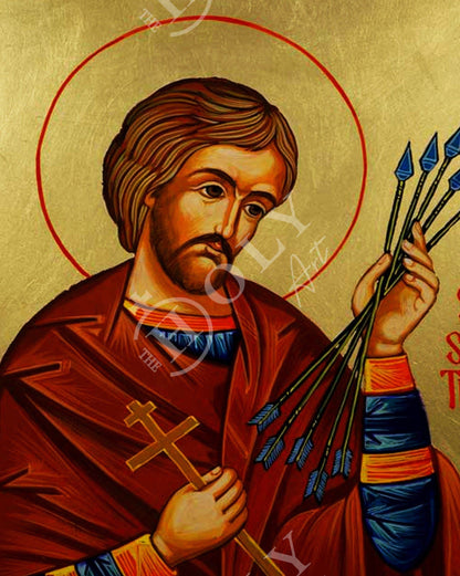 Saint Sebastian icon, Handmade Greek Orthodox Catholic icon of St Sebastian, Byzantine Christian art wall hanging wood plaque religious gift - TheHolyArt