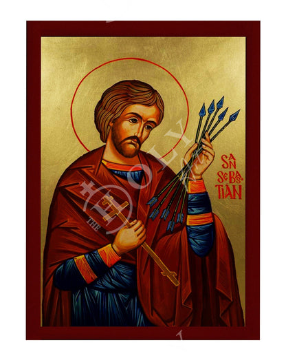 Saint Sebastian icon, Handmade Greek Orthodox Catholic icon of St Sebastian, Byzantine Christian art wall hanging wood plaque religious gift - TheHolyArt