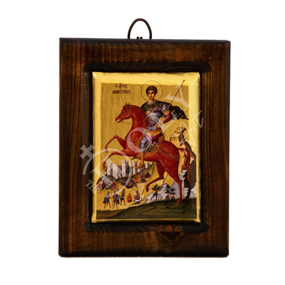 Saint Demetrius icon, Greek Orthodox icon of St Demetrios, Handmade Byzantine wall hanging art on canvas w/ gold leaf wood plaque - TheHolyArt