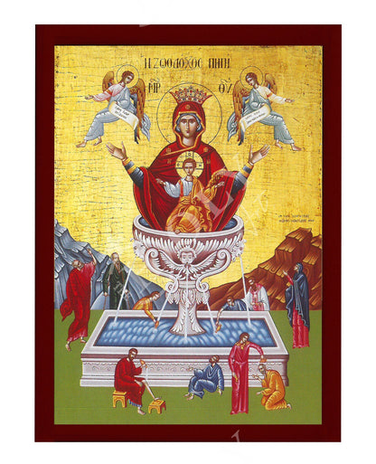 Virgin Mary icon Panagia Life Giving Spring, Handmade Greek Orthodox Icon, Mother of God Byzantine art, Theotokos wall hanging wood plaque - TheHolyArt