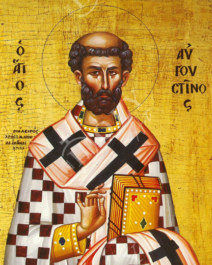 Saint Augustine icon, Handmade Greek Orthodox icon St Augustine of Canterbury, Byzantine wood plaque - TheHolyArt