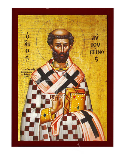 Saint Augustine icon, Handmade Greek Orthodox icon St Augustine of Canterbury, Byzantine wood plaque - TheHolyArt