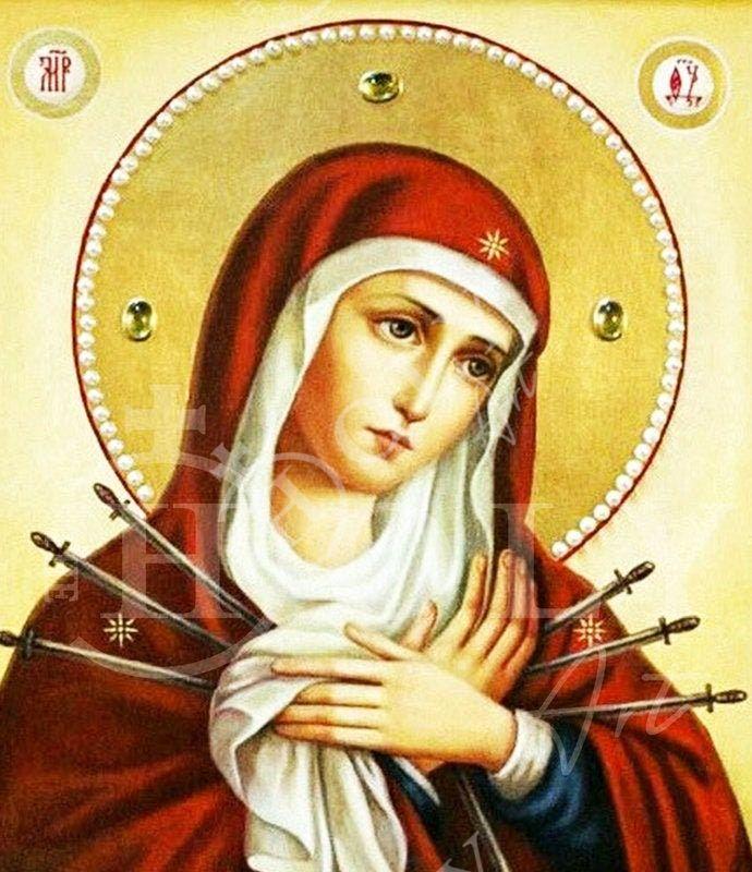 2.5 X selling 3.5 inch ish Seven Sorrows of Mary Byzantine Folk Icons on Wood