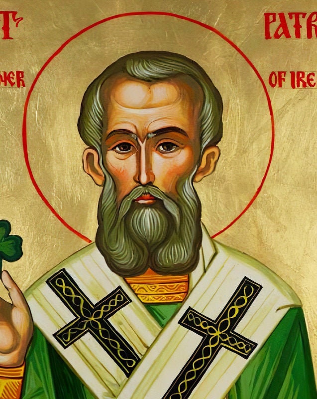 Saint Patrick icon, Handmade Greek Orthodox Catholic icon of St Patric-TheHolyArt