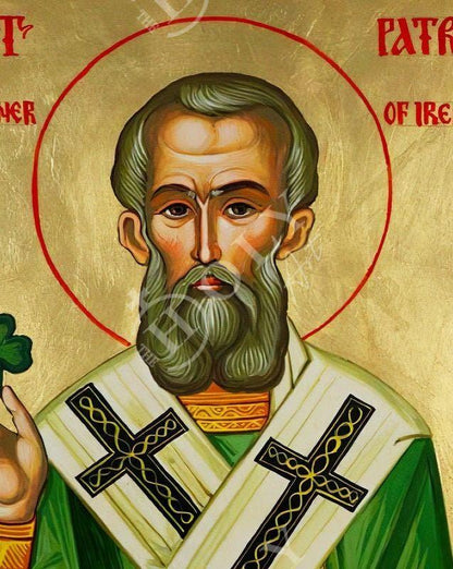 Saint Patrick icon, Handmade Greek Orthodox Catholic icon of St Patrick, Byzantine art wall hanging icon wood plaque, religious decor - TheHolyArt