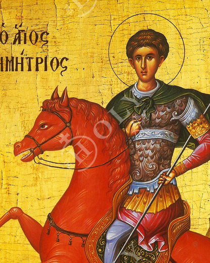 Saint Demetrius icon, Handmade Greek Orthodox icon of St Demetrios, Byzantine art wall hanging icon on wood plaque, religious decor - TheHolyArt