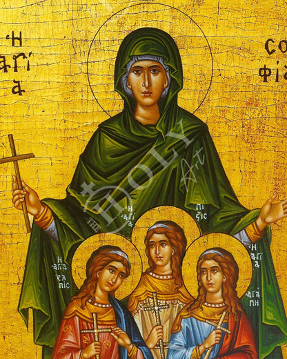 Saint Sophia icon, Orthodox icon St Sofia the Martyr, Greek Handmade Byzantine art wall hanging of Hagia Sophia wood plaque, religious decor - TheHolyArt