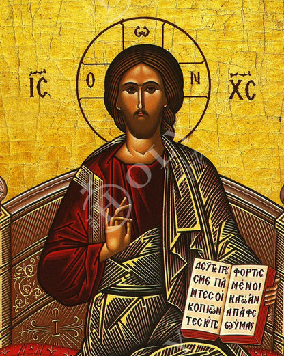 Jesus Christ icon Enthroned, Handmade Greek Orthodox icon of our Lord, Byzantine art wall hanging on wood plaque, religious icon home decor - TheHolyArt