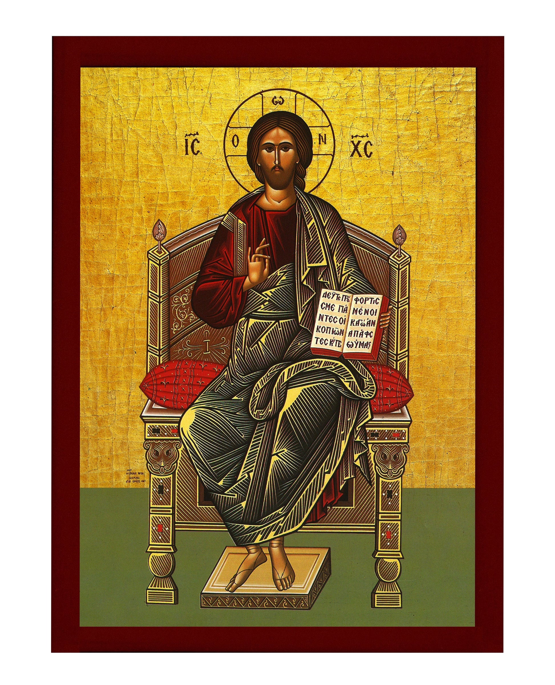 Jesus Christ icon Enthroned, Handmade Greek Orthodox icon of our Lord, Byzantine art wall hanging on wood plaque, religious icon home decor TheHolyArt