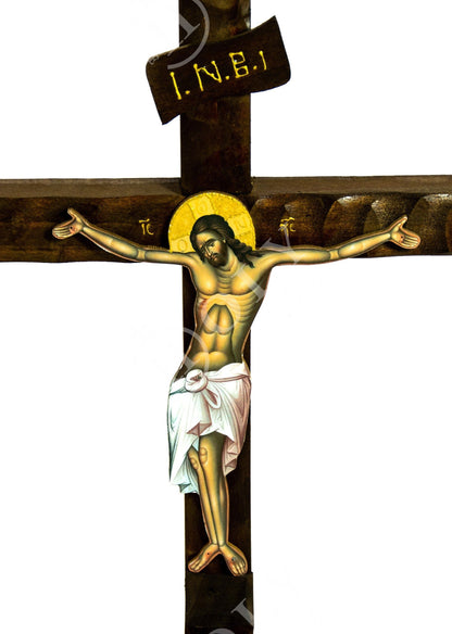 Crucifix Orthodox Iconostasis, Jesus Christ Blessing Cross, Byzantine art wall hanging, Greek Handmade wooden Cross, religious decor - TheHolyArt