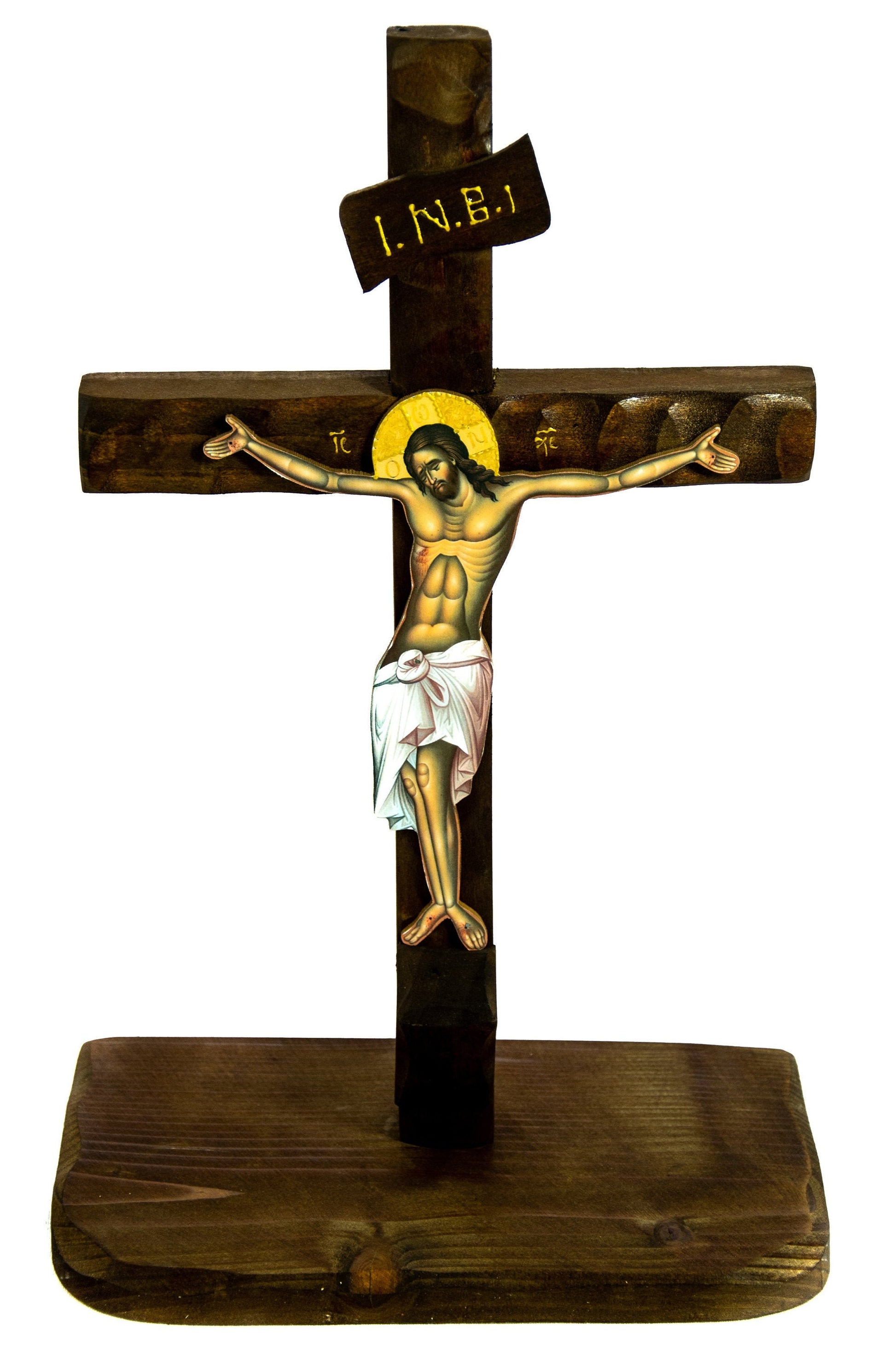 Crucifix Orthodox Iconostasis, Jesus Christ Blessing Cross, Byzantine art wall hanging, Greek Handmade wooden Cross, religious decor TheHolyArt
