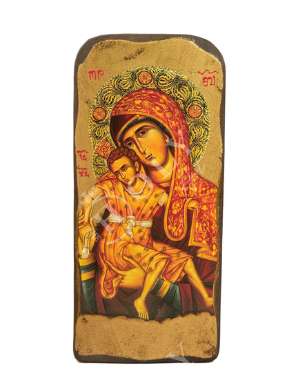 Virgin Mary icon Panagia Kykkou, Handmade Greek Orthodox Icon Mother of God, Theotokos Byzantine art wall hanging wood plaque wedding gift - TheHolyArt