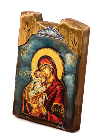Virgin Mary icon Panagia, Handmade Greek Orthodox icon of Theotokos, Byzantine art wall hanging wood plaque icon 30x20cm, religious decor - TheHolyArt