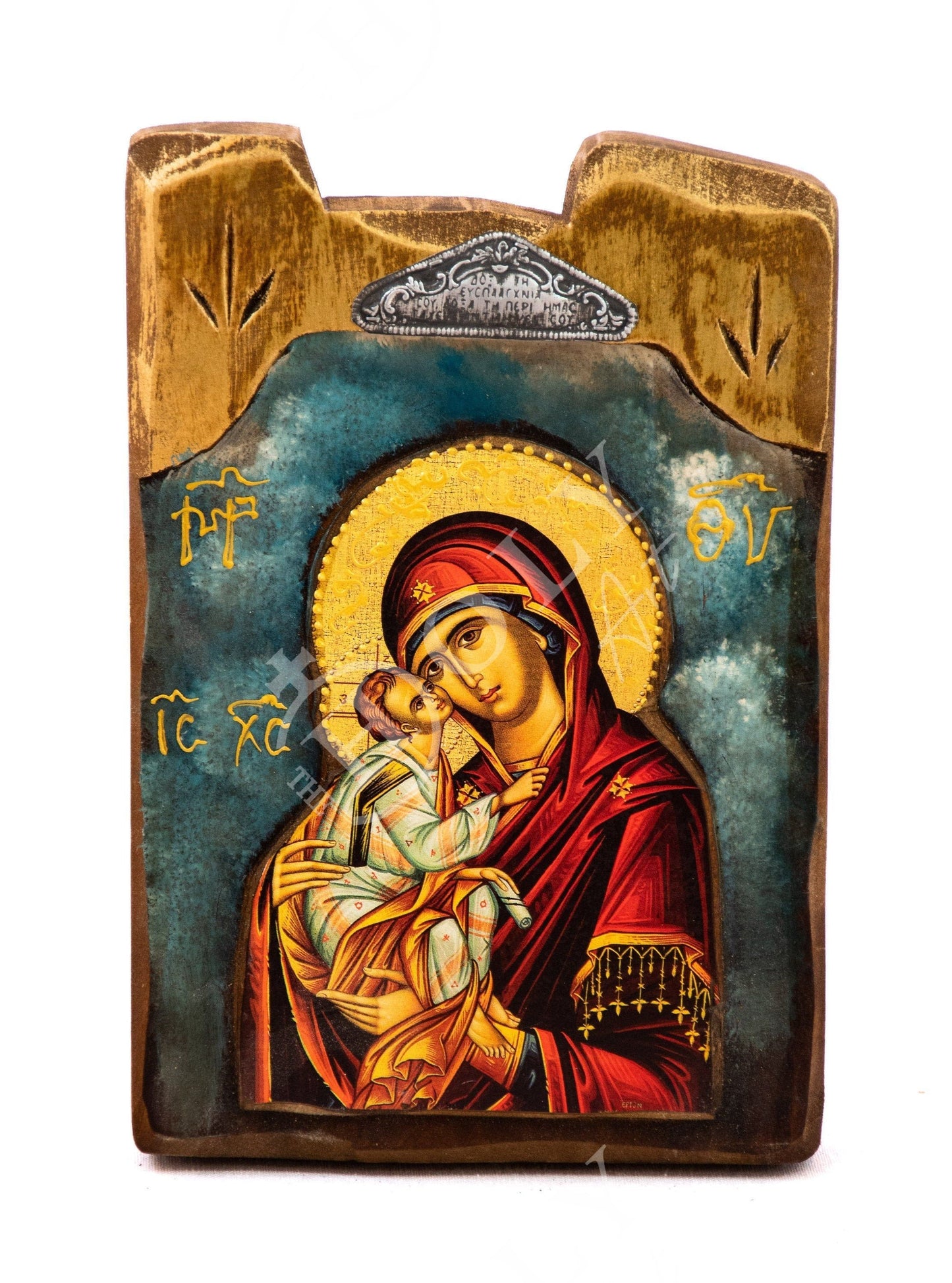 Virgin Mary icon Panagia, Handmade Greek Orthodox icon of Theotokos, Byzantine art wall hanging wood plaque icon 30x20cm, religious decor TheHolyArt