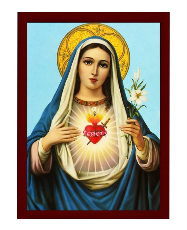 Virgin Mary icon Blessed Heart, Handmade Greek Catholic Icon, Mother of God Byzantine art, Theotokos wall hanging wood plaque, decor TheHolyArt