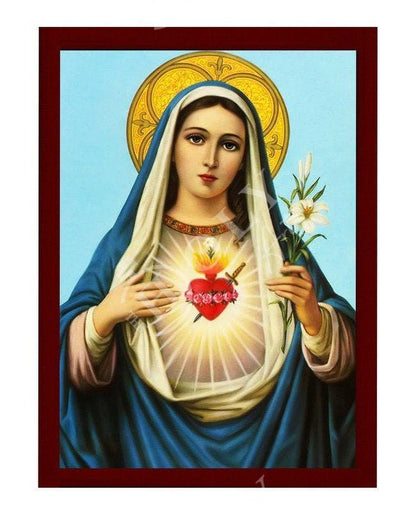 Virgin Mary icon Blessed Heart, Handmade Greek Catholic Icon, Mother of God Byzantine art, Theotokos wall hanging wood plaque, decor - TheHolyArt