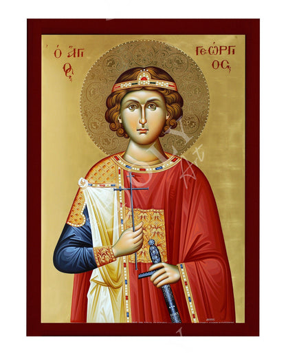 Saint George icon, Handmade Greek Orthodox icon of St George, Byzantine art wall hanging icon wood plaque, religious decor - TheHolyArt