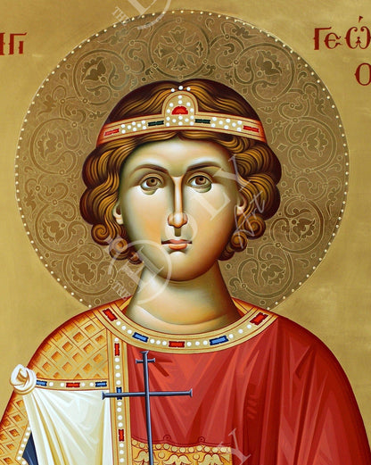 Saint George icon, Handmade Greek Orthodox icon of St George, Byzantine art wall hanging icon wood plaque, religious decor - TheHolyArt