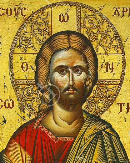 Jesus Christ icon, Handmade Greek Orthodox icon of our Lord, Byzantine art wall hanging on wood plaque, religious icon home decor - TheHolyArt